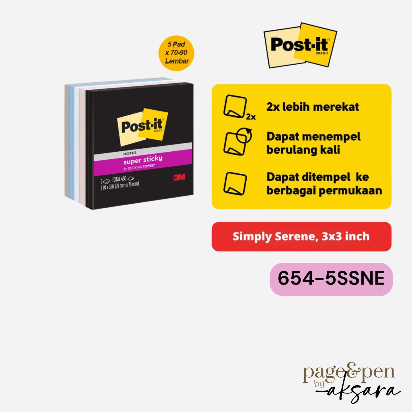 Post-It Sticky Notes 654-5SSNE